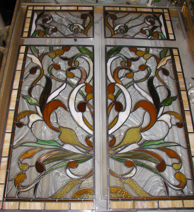 Art Nouveau Stained Glassbeveled Glass Window Panel Br 8657